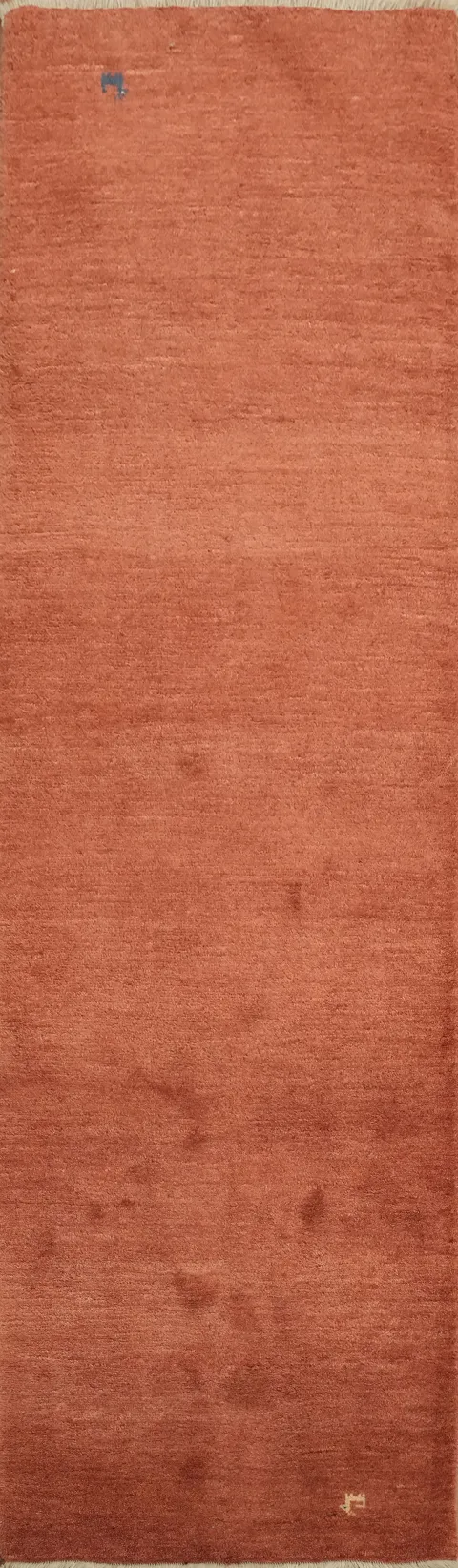 Dark Rust Thick Plush Gabbeh Persian Wool Runner Rug 3x10