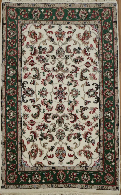 All-Over Floral Ivory with Forest Green Border Foyer Rug 3x5