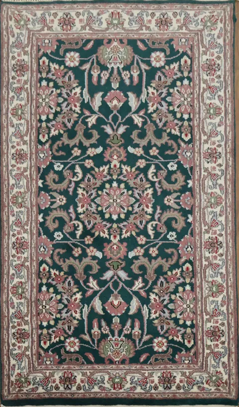 Floral Forest Green Traditional Indian Wool Rug 3x5