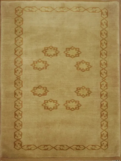 Classic Earthy Toned Turkish Rug with Delicate Border Pattern 4x5