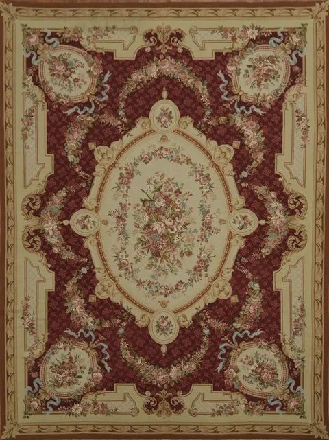 Luxurious Burgundy Aubusson Tapestry Chinese Needlepoint Rug 9x12