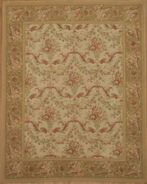 Classic Rectangular Aubusson Tapestries Rug with Elegant Floral and Leafy Design 8x10