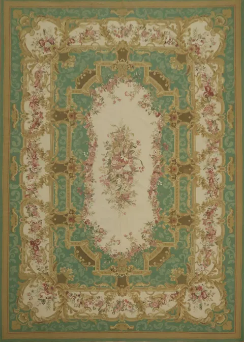 Victorian-Inspired  Large Aubusson Tapestries Rug with Symmetrical Floral Arrangements 10x14