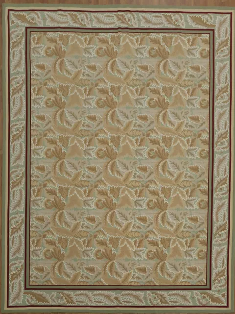 Chinese Beige Aubusson Tapestries Area Rug Featuring Intricate Leaf Design 9x12