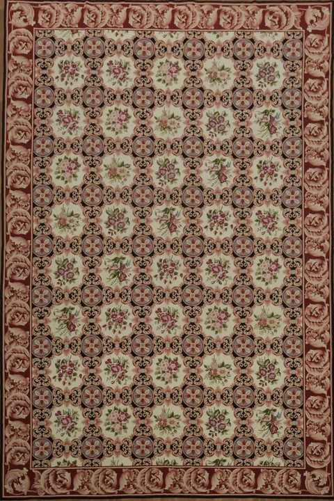 Elegant Traditional Aubusson Tapestries Rug with Floral and Geometric Motifs 12x18