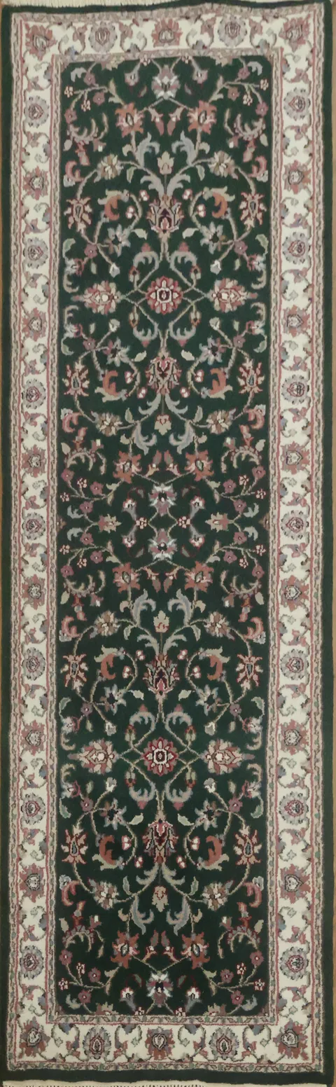 Elegant Dark Green Kashan Oriental Runner Rug 3x8