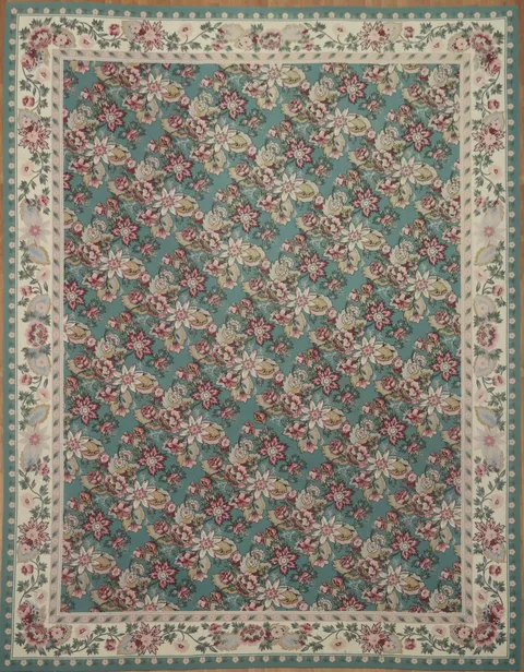 Chinese Aubusson Tapestries Teal Area Rug 9x12