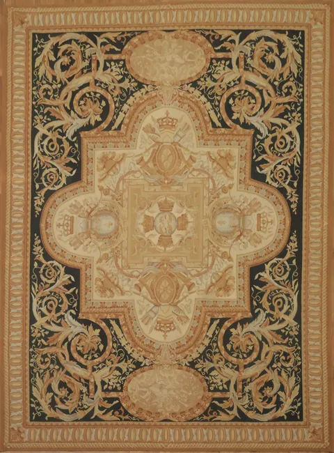 Luxurious Vintage Aubusson Tapestries Rug Featuring Regal Floral Motifs 9x12