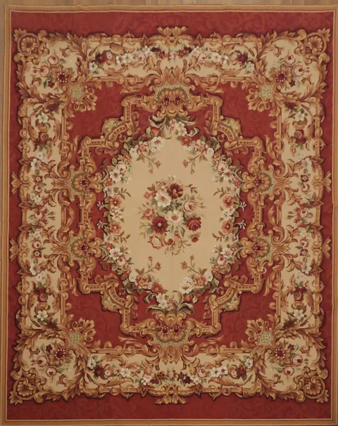Classic Red and Beige Aubusson Tapestries Area Rug 8x10