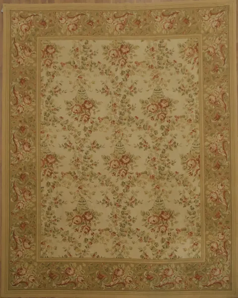 Traditional Beige Aubusson Tapestries Rug with Timeless Floral Motifs 8x10