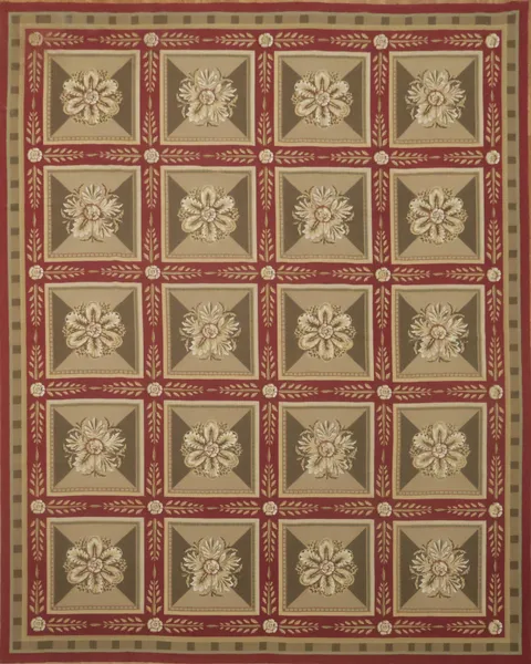 Royal Red and Gold Aubusson Tapestries Rug with Classic Floral Embellishments 8x10