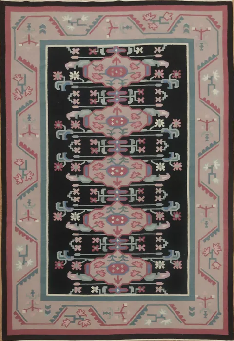 Geometric Dark Green Kilim Turkish Area Rug 6x9