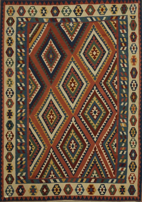 Top Quality Geometric Wool Kilim Area Rug 7x10