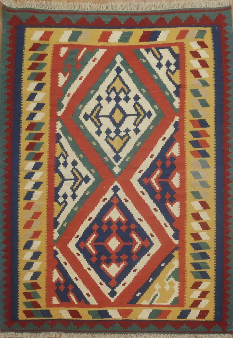 Hand-Woven Geometric Kilim Turkish Rug 4x6