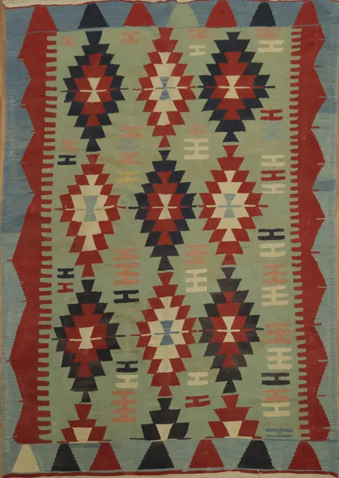 Geometric Tribal Design Wool Kilim Area Rug 7x9