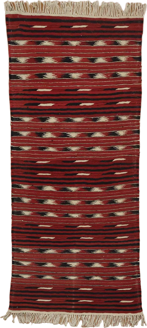Rustic Red Handwoven Rug with Intricate Geometric Patterns 3x6