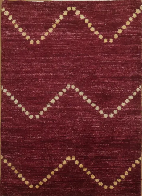 Burgundy Zigzag Gabbeh Kashkoli Rug with Elegant Dot Pattern 2x3