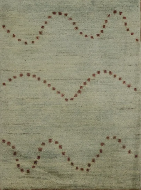 Contemporary Gabbeh Rug with Red Dotted Waves in Pastel Blue 2x3