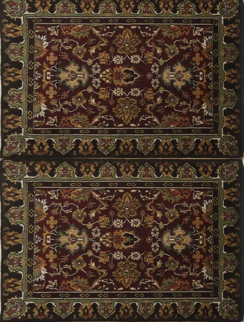 Pair of Burgundy and Black Floral Agra Rug 2x3