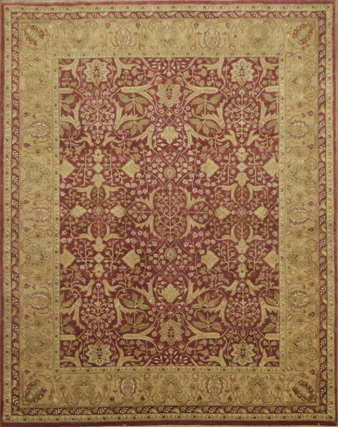 Rich Burgundy and Gold Ziegler Rug with Intricate Floral Patterns 8x10