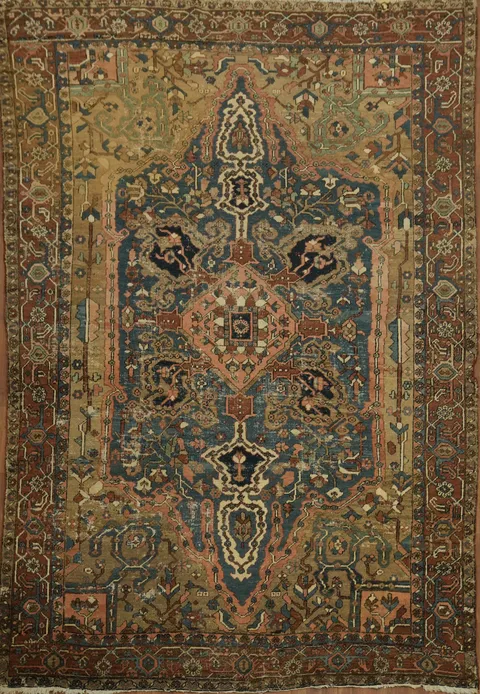 Pre-1900 Antique Heriz Serapi Persian Area Rug 9x12