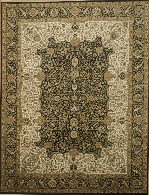 Traditional Black and Green Agra Oriental Area Rug 9x12