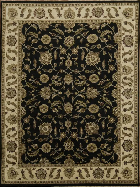 Elegant Black and Beige Agra Floral Area Rug 9x12
