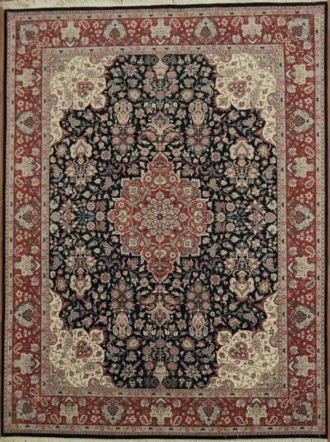 Luxurious Traditional Aubusson Rug with Rich Red and Navy Hues 9x12