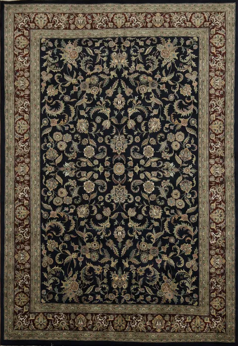 Elegant Black and Burgundy Floral Carpet Design with Rich Detailing and Borders 10x14