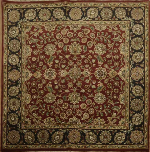 Traditional Burgundy and Black Agra Square Rug Adds Rich Style 6x6 ft