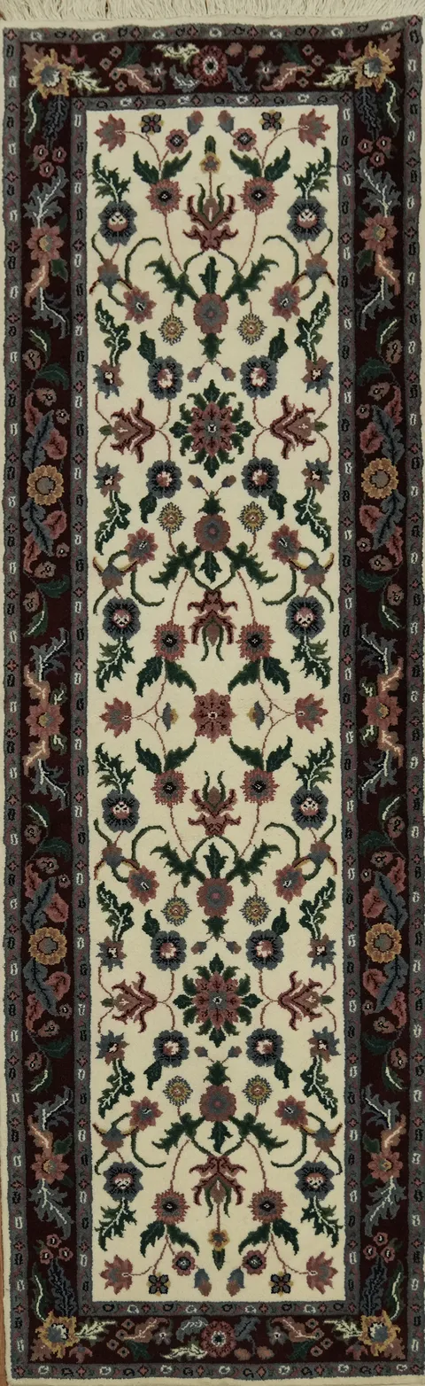 Floral Design on a Luxurious Cream Kashan Runner Rug 2x8