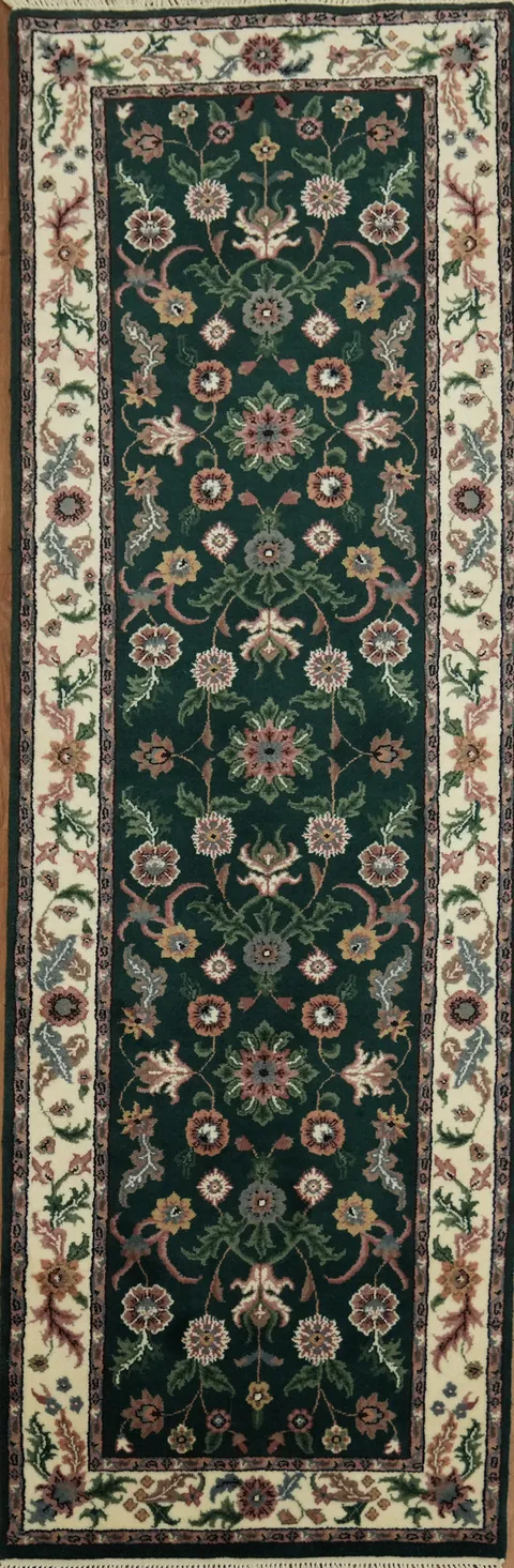 Elegant Green Floral Kashan Oriental Runner Rug 3x8