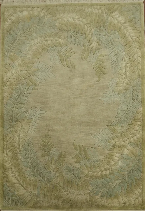 Elegant Fern Pattern Nepalese Oriental Area Rug 4x6