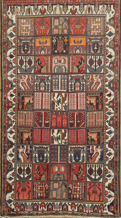Unique Geometric Vegetable Dye Bakhtiari Persian Area Rug 5x10