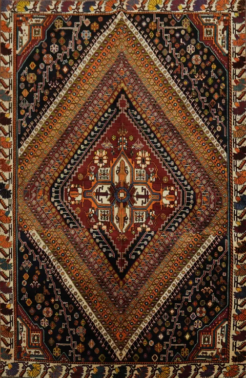 Artful Luxury: Exquisite Vegetable Dye Qashqai Persian Area Rug 6x10