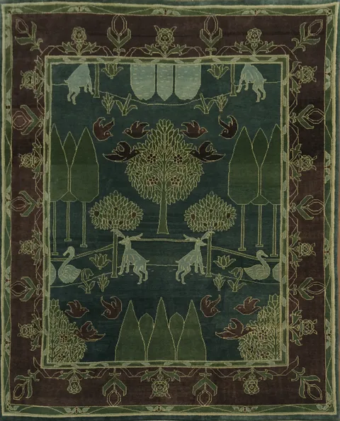 Charming Animal and Tree Pattern Art-Deco Oriental Area Rug 8x10
