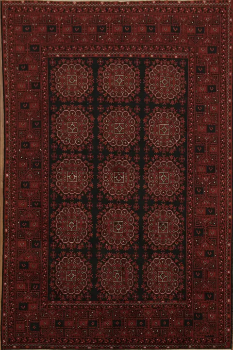 Traditional red and black patterned Balouch Afghan Rug 6x10