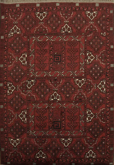 Richly Detailed Geometric Wool Balouch Rug 5x8