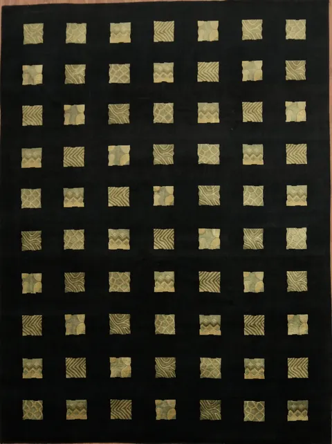 Black Nepalese  Area Rug Geometric Square Design 9x12