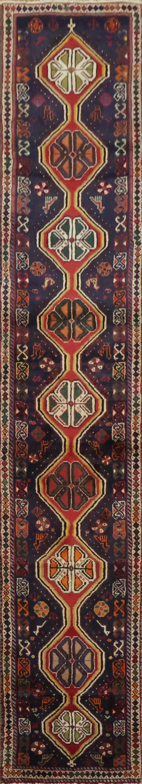 Elegant Geometric Pattern Hamedan Persian Runner Rug 2x11