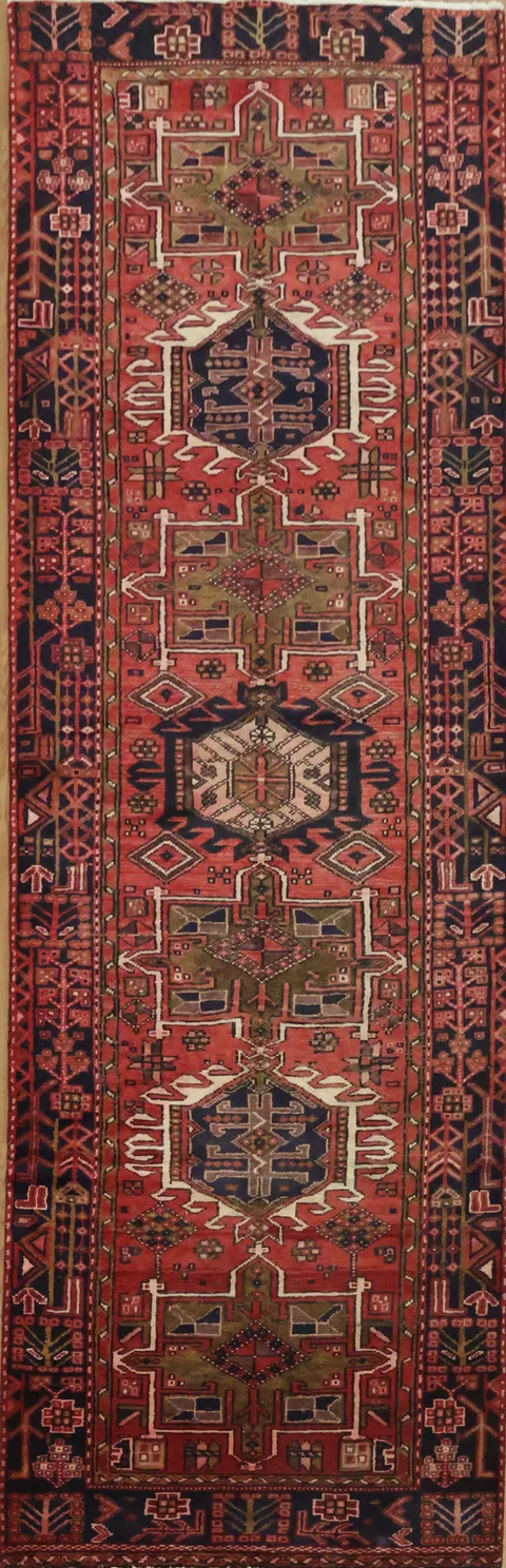 Vintage Persian Geometric Gharajeh Persian Runner Rug 3x10