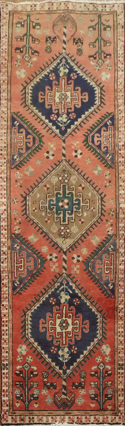 Nomadic-Inspired Persian Wool Hamedan Runner Rug 3x11
