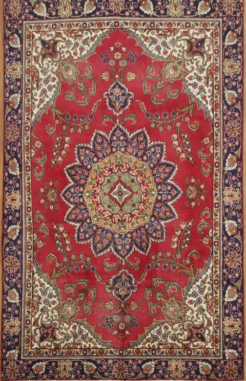 Vintage Persian Wool Floral Tabriz Area Rug 7x11
