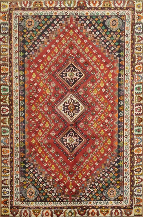 Dazzling Diamond Vegetable Dye Shiraz Persian Area Rug 7x10