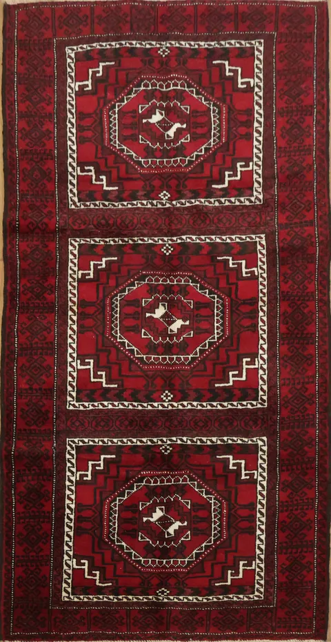 New Geometric Persian Balouch Runner Rug 4x7