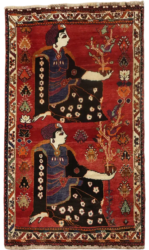 Elegant Red Area Rug Featuring Artistic Dual Figures Pattern 4x6