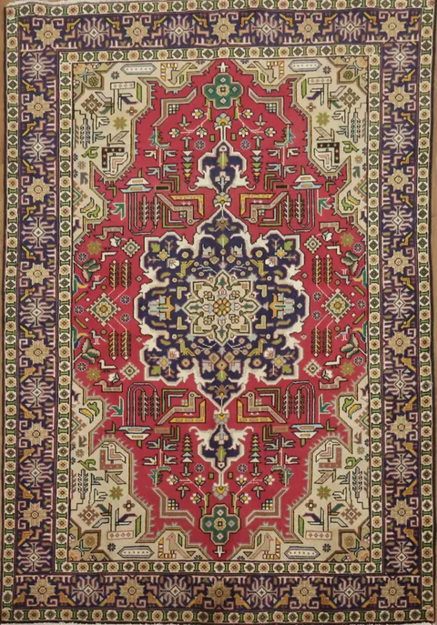 Vintage Geometric Persian Wool Tabriz Rug  5x6
