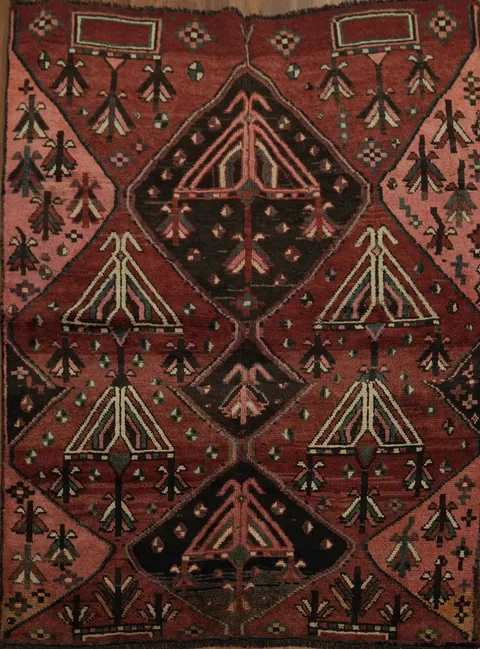 Stylish Old Rustic Vintage Wool Qashqai Rug 4x5