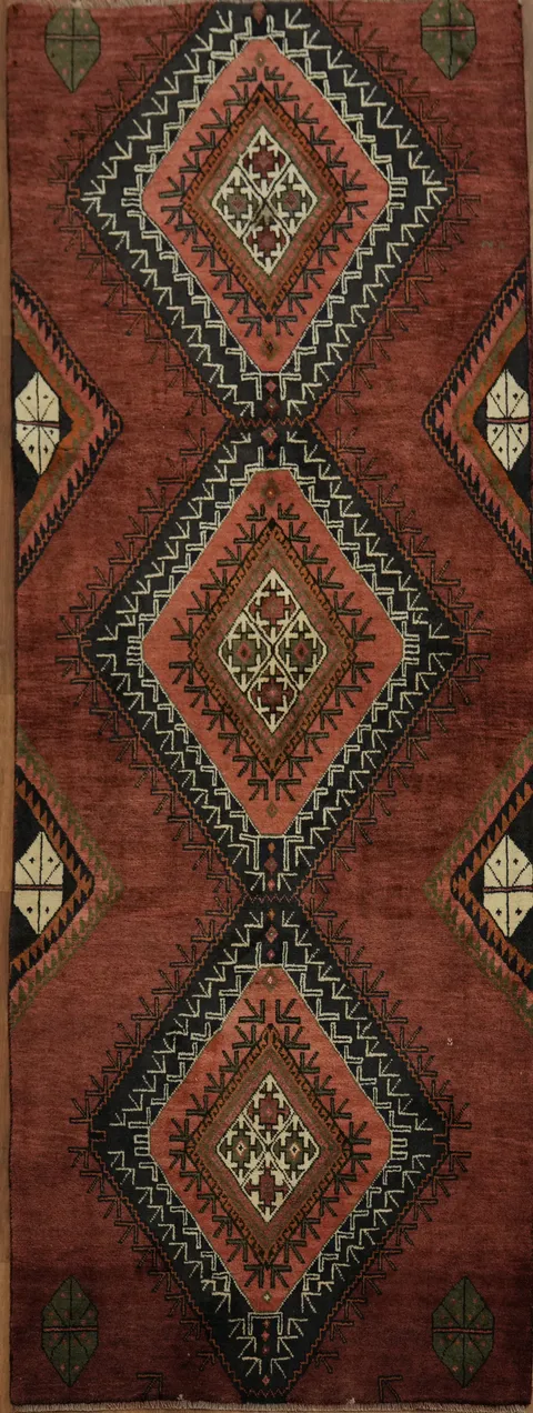 Vintage Persian Geometric Wool Runner Shiraz Rug 3x8