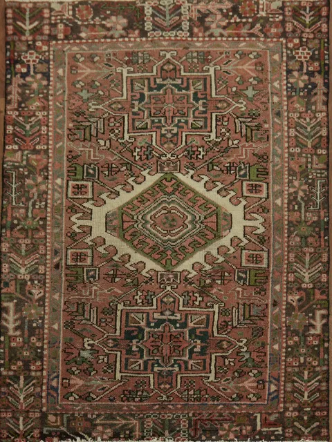 Authentic Old Persian Geometric Wool Karajeh Rug 3x4